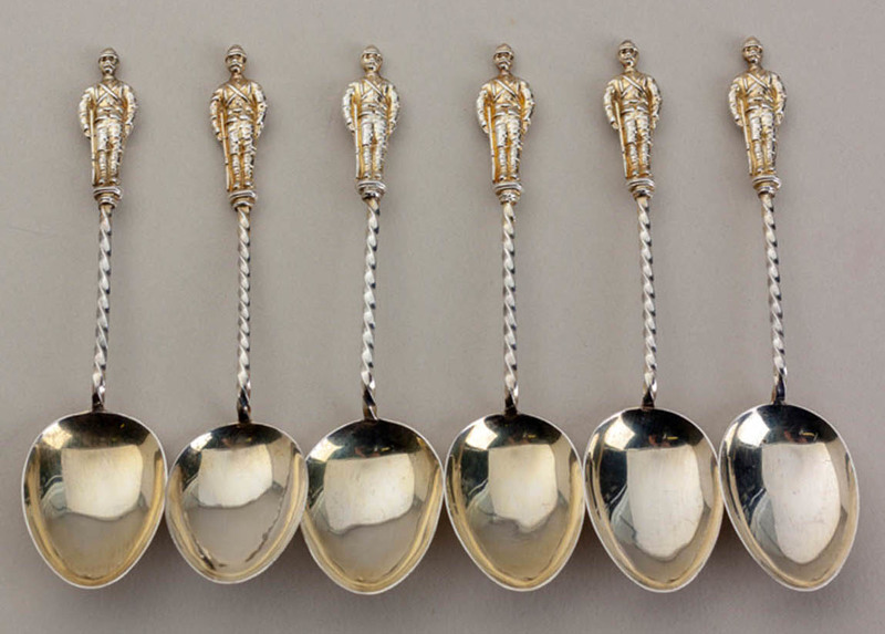 Leopard Antiques Boer War Sterling Silver Soldier Teaspoons (set Of 6 