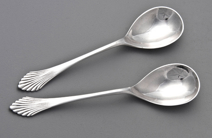 Dutch Silver Art Nouveau Serving Spoons (Pair) - C.J. Begeer, Jan Eisenloeffel - Waaier or Palmet