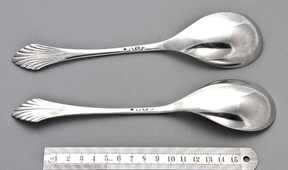 Dutch Silver Art Nouveau Serving Spoons (Pair) - C.J. Begeer, Jan Eisenloeffel - Waaier or Palmet