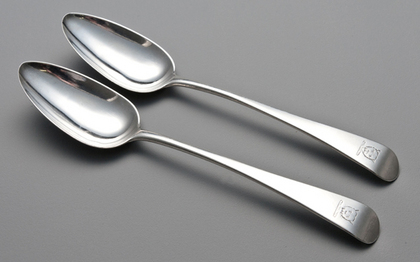 Georgian Silver Tablespoons (Pair) - Leopards Head Crest, Cusped Duty 1797