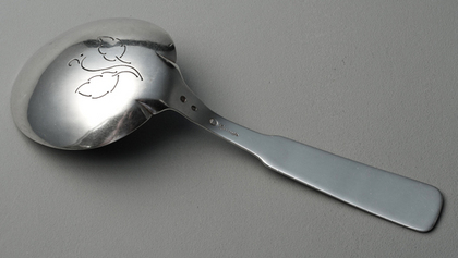 Danish Haandarbejde Modernist Silver Strawberry Serving Spoon - Pierced Bowl