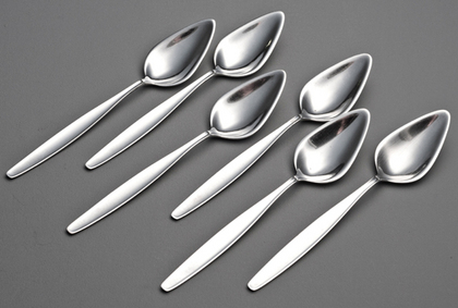 Georg Jensen Sterling Silver Cypress Pattern Fruit Spoons Triangular (Set of 6) - Grapefruit Spoons