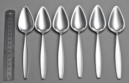 Georg Jensen Sterling Silver Cypress Pattern Fruit Spoons Triangular (Set of 6) - Grapefruit Spoons
