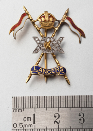 20th Lancers Gold and Diamond Sweetheart Brooch