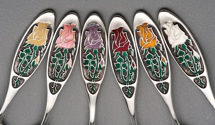 Year of the Rose Silver & Enamel Spoon Set (6) - Royal National Rose Society