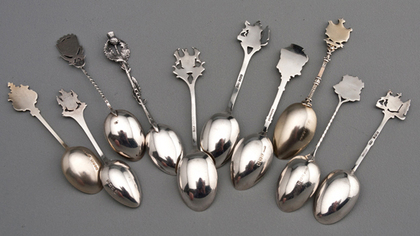 Ten Sterling Silver and Enamel Souvenir Spoons - Scottish Towns
