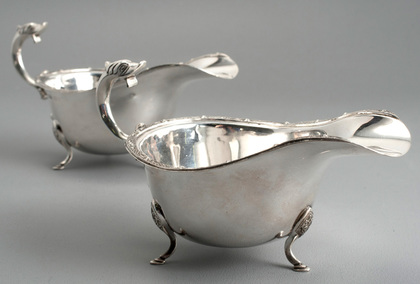 Sterling Celtic Silver Sauce Boats (Pair) - Zoomorphic Design, Mythical Beasts