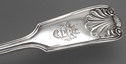 Marais Family Sterling Silver Basting Spoon (Gravy or Serving Ladle) - Marais Family Crest