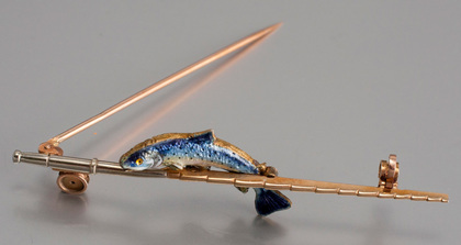9 Carat Gold and Cast Silver & Enamel Rainbow Trout Fishing Brooch