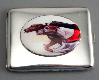 Sterling Silver and Enamel Dog Cigarette Case - Greyhound Racing