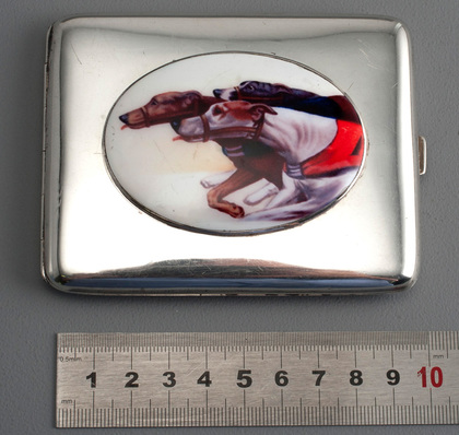 Sterling Silver and Enamel Dog Cigarette Case - Greyhound Racing