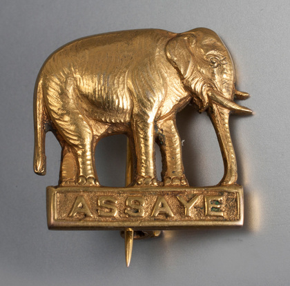 Indian Colonial 9 Carat Gold Military Sweetheart Brooch - Elephant, Assaye, Royal Highland Fusiliers, Hamilton & Co.