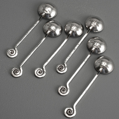 Kurt Jobst Arts & Crafts Sterling Silver Salt or Condiment Spoons (Set of 6) - Spiral Design