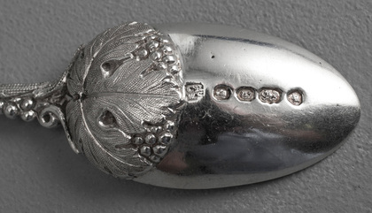 Victorian Cast Silver Vine, Leaf and Grape Caddy Spoon - Rawlings & Summers