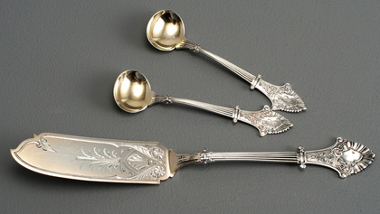 Gorham Sterling Silver Louis XIV Pickle Knife & Master Salt Spoons (Pair)