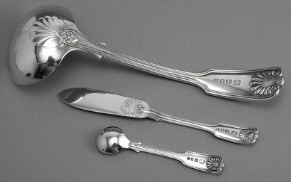 Marais Family Sterling Silver Ladle, Saltspoon & Butterknife (Set of 3) - Marias Family Coat of Arms