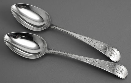 Irish Georgian Silver Bright Cut Bow Tablespoons (Pair)