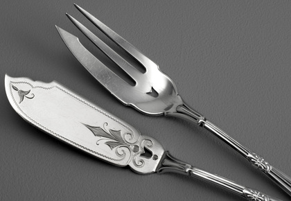Gorham Medallion Sterling Silver Pastry Fork and Pickle Knife - Patent 1864