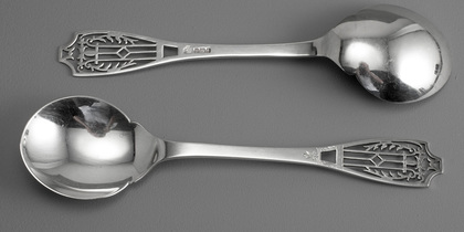 Antique Silver Pierced Serving Spoons (Pair) - In Original Velvet & Silk Box