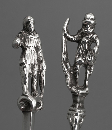 18th Century Dutch Silver Memorial or Figural Spoons (Two) - Amsterdam, Johannes Selling, Delft, Adriaen Brandt