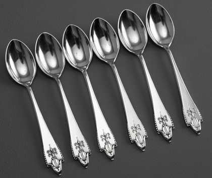 Georg Jensen Akkeleje #77 Sterling Silver Coffee Spoons (Set of 6) - Columbine, 1918