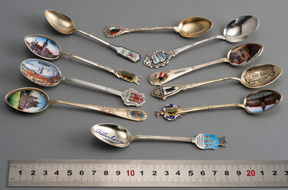 Ten Continental Silver and Enamel Souvenir Spoons