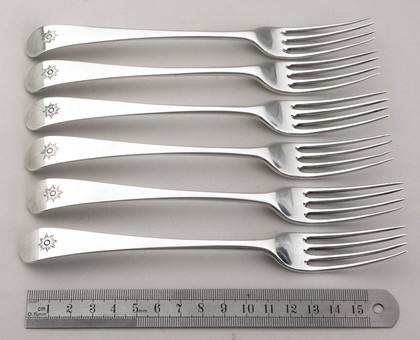 Georgian Silver Dessert Forks (Set of 6) - Samuel Godbehere, Edward Wigan, Sun in Splendour