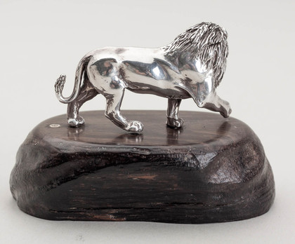 Patrick Mavros Silver Lion On Wooden Base - Medium