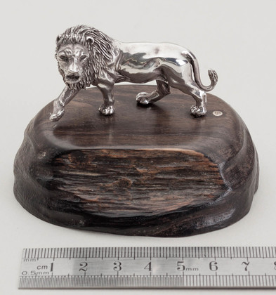 Patrick Mavros Silver Lion On Wooden Base - Medium