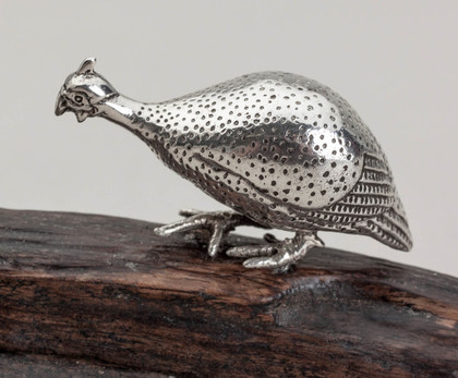 Patrick Mavros Silver Sculpture Guinea Fowl Pair On Wooden Base
