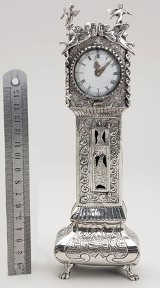 Dutch Miniature Silver Longcase Clock (Grandfather Clock) - Staande Horloges