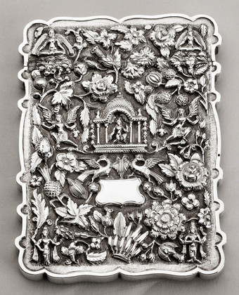 Antique Indian Mughal Silver Raj Period  Card Case - Durga Hindu Goddess