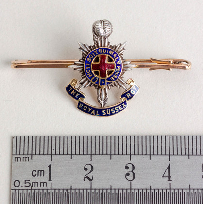 The Royal Sussex Regiment 15 Carat Gold and Enamel Sweetheart Brooch - WW I