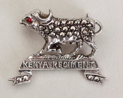 Kenya Regiment Sterling Silver and Marcasite Sweetheart Brooch