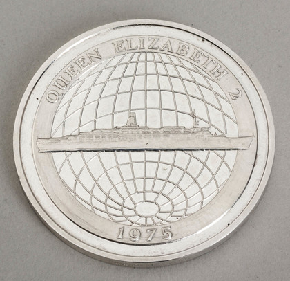 Queen Elizabeth 2 1975 Round The World Maiden Cruise Sterling Silver Medallion