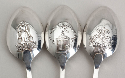 Sterling Silver Fancy Back (Picture Back) Teaspoons (Set of 6) - I Love Liberty