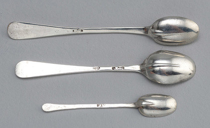 Collection of 3 18th Century Miniature Toy or Snuff Rat Tail Spoons - David Clayton, William Scarlett