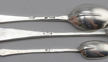 Collection of 3 18th Century Miniature Toy or Snuff Rat Tail Spoons - David Clayton, William Scarlett