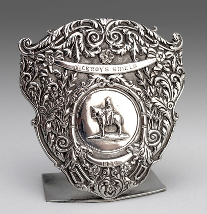Indian Colonial Silver Viceroys Shield Trophy Menu Holder - J. Boseck & Co.