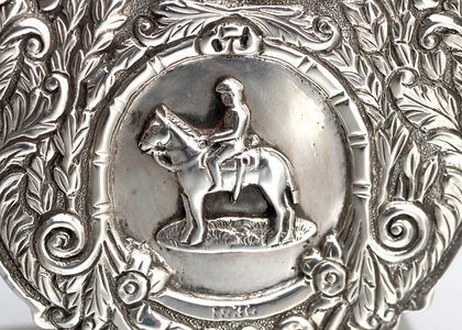 Indian Colonial Silver Viceroys Shield Trophy Menu Holders (Pair) - J. Boseck & Co.