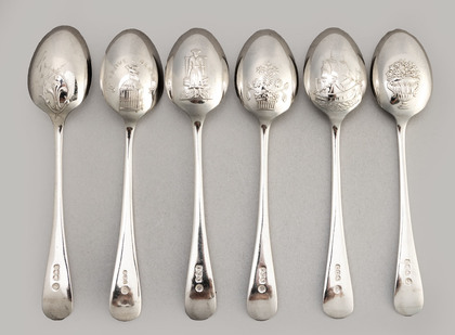 Sterling Silver Fancy Back (Picture Back) Teaspoons (Set of 6) - I Love Liberty