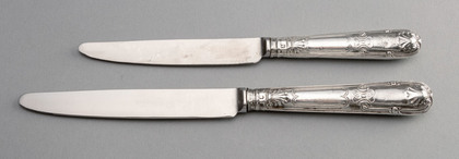 Georgian Irish Silver Knife Set (12, 6 Table knives, 6 Dessert Knives) - James Les Bas, West Retailer, Hamilton Family Crest