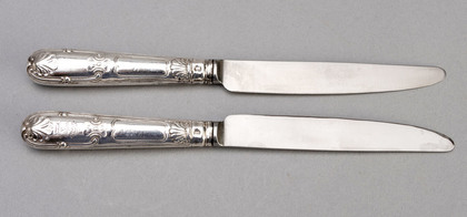 Georgian Irish Silver Knife Set (12, 6 Table knives, 6 Dessert Knives) - James Les Bas, West Retailer, Hamilton Family Crest