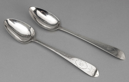 Irish Georgian Silver Bright Cut Serving Spoons (Pair) - John Keene, Dublin Star