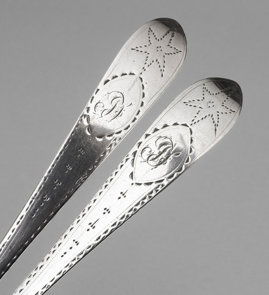 Irish Georgian Silver Bright Cut Serving Spoons (Pair) - John Keene, Dublin Star