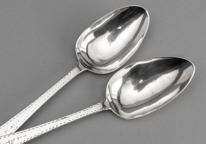Irish Georgian Silver Bright Cut Serving Spoons (Pair) - John Keene, Dublin Star