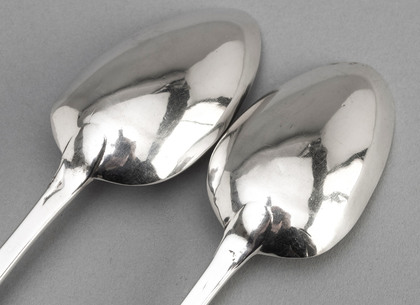 Irish Georgian Silver Bright Cut Serving Spoons (Pair) - John Keene, Dublin Star