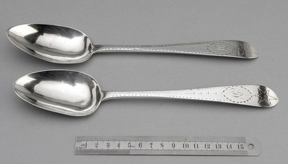 Irish Georgian Silver Bright Cut Serving Spoons (Pair) - John Keene, Dublin Star