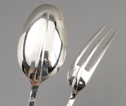 Rat-Tail Hanoverian Sterling Silver Basting Spoon & Serving Fork - Haviland-Nye, Golden Jubilee Hallmark