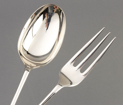Rat-Tail Hanoverian Sterling Silver Basting Spoon & Serving Fork - Haviland-Nye, Golden Jubilee Hallmark
